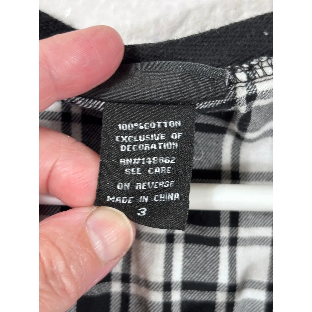 Torrid Plaid Blouse Womens 3 Black White Lace‎ Up Front Utility Pockets Cotton